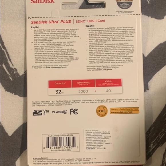 SanDisk 32 GB Ultra Plus SDHC UHS-1 Memory Card Speed up to 130 MB/s - Picture 2 of 2